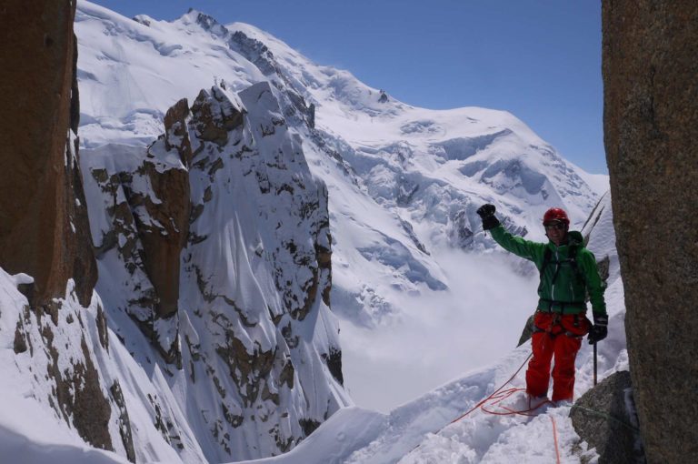 Carsten mid route on the Cosmiques Arete