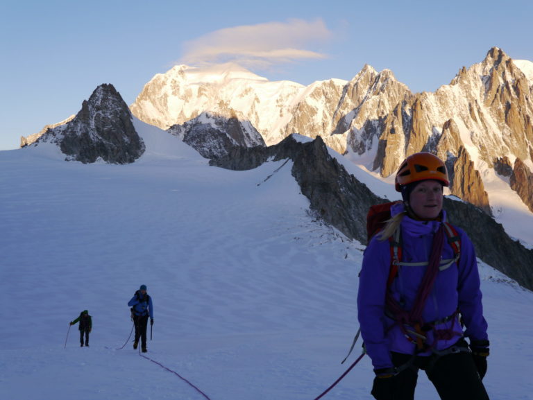 Enroute to Aig. ou Dent du Geant with Mont Blanc in the background