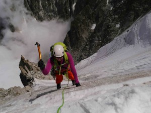 Kirsi Heiskanen Ice climbing on the Frendo Spur