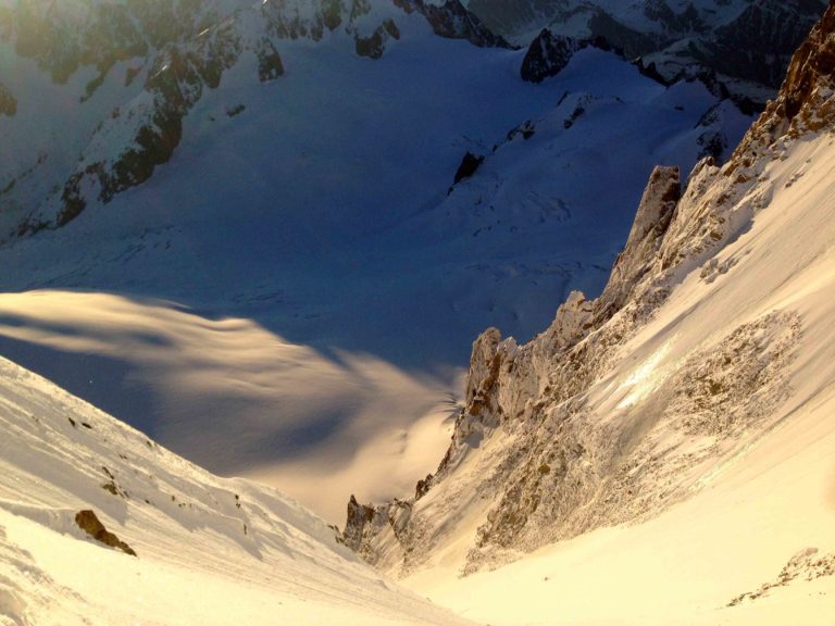 Looking down the Gervassutti couloir - Mont Blanc du Tacul