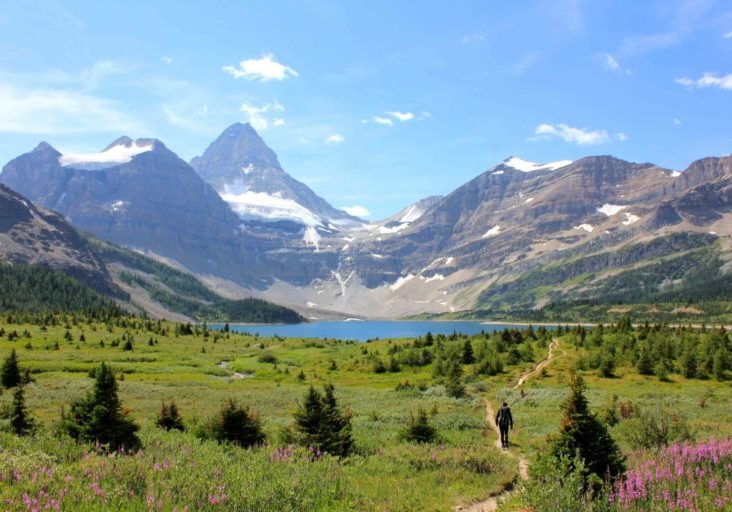 Hiking by Lake Magog on our way to Mount Assiniboine