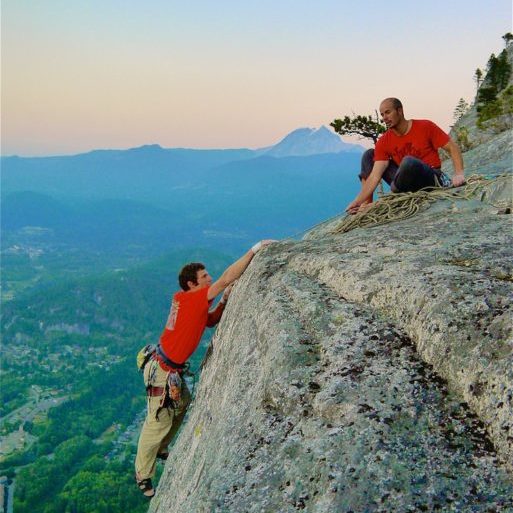 Topping out a Squamish rock climbing classic