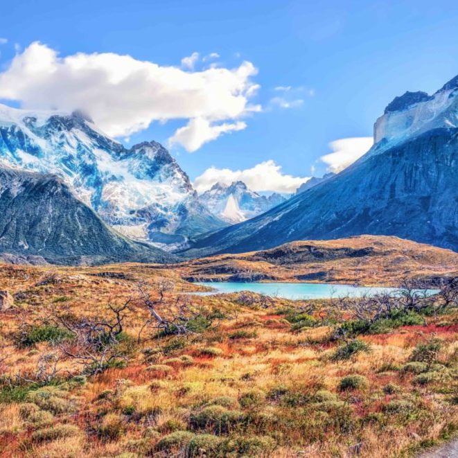 The path near Mirador Cuernos in Torres del Paine National Park, Patagonia, Chile.